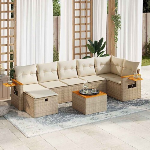 vidaXL 8-dijelni set vrtnih sofa od poliratana s jastucima bež