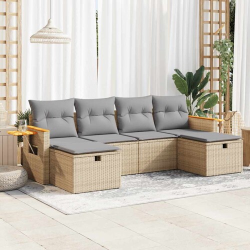 vidaXL 6-dijelni set vrtnih sofa s jastucima bež od poliratana
