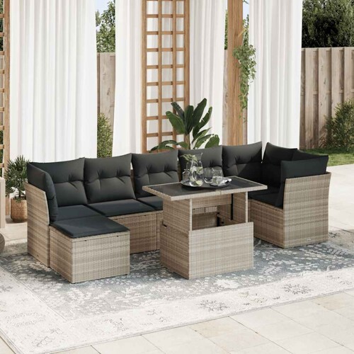 vidaXL 8-dijelni set vrtnih sofa od poliratana s jastucima svjetlosivi