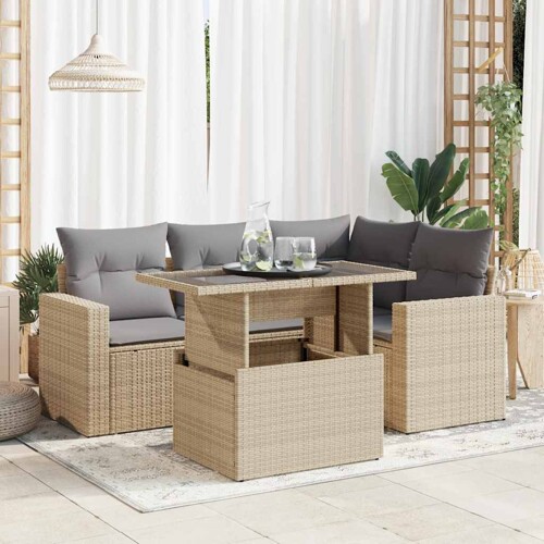 vidaXL 5-dijelni vrtni set sofa s jastucima bež od poliratana