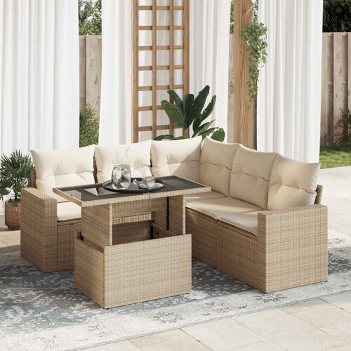 vidaXL 6-dijelni set vrtnih sofa s jastucima bež od poliratana