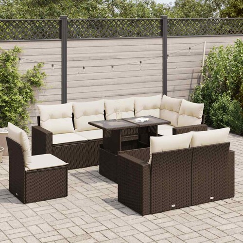 vidaXL 9-dijelni set vrtnih sofa s jastucima poliratan smeđi