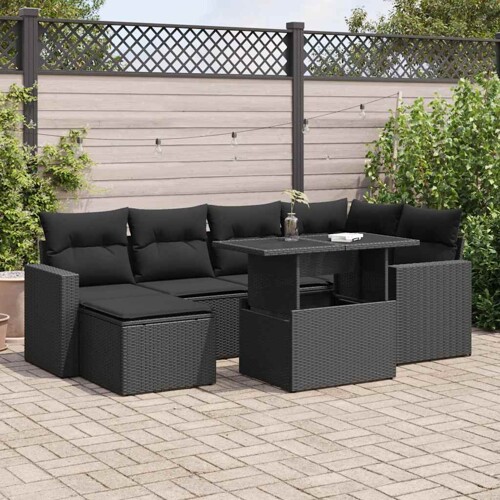 vidaXL 7-dijelni set vrtnih sofa od poliratana s jastucima crni