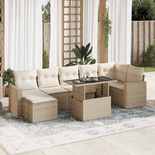 vidaXL 8-dijelni set vrtnih sofa od poliratana s jastucima bež