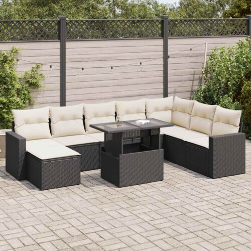 vidaXL 9-dijelni set vrtnih sofa s jastucima crni od poliratana