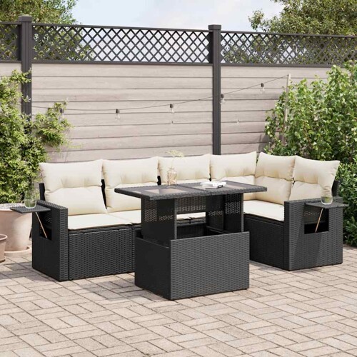 vidaXL 6-dijelni set vrtnih sofa s jastucima crni od poliratana