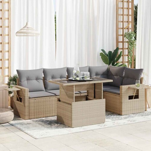 vidaXL 6-dijelni set vrtnih sofa s jastucima bež od poliratana