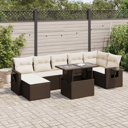 vidaXL 8-dijelni set vrtnih sofa s jastucima smeđi od poliratana