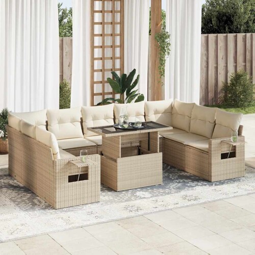vidaXL 10-dijelni set vrtnih sofa s jastucima bež od poliratana