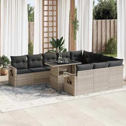 vidaXL 11-dijelni set vrtnih sofa poliratan s jastucima svijetlosivi