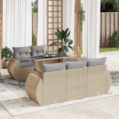 vidaXL 6-dijelni set vrtnih sofa s jastucima bež od poliratana