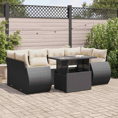 vidaXL 7-dijelni set vrtnih sofa od poliratana s jastucima crni