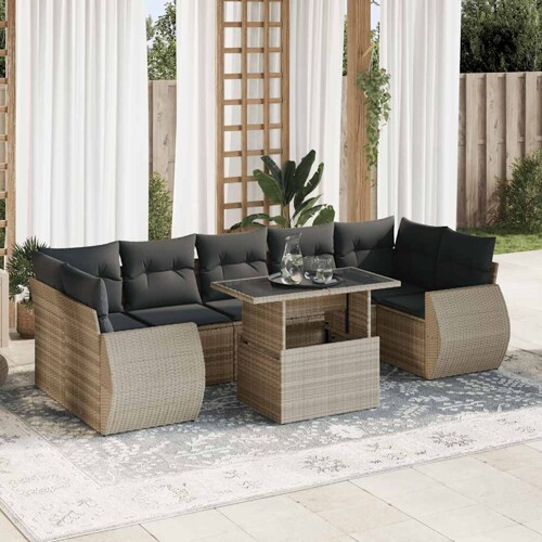 vidaXL 8-dijelni set vrtnih sofa od poliratana s jastucima svjetlosivi