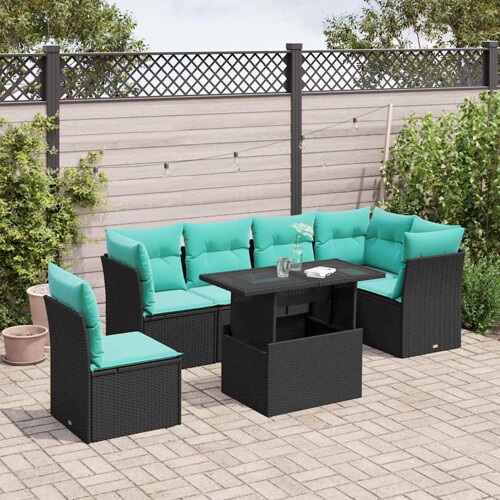 vidaXL 6-dijelni set vrtnih sofa s jastucima crni od poliratana