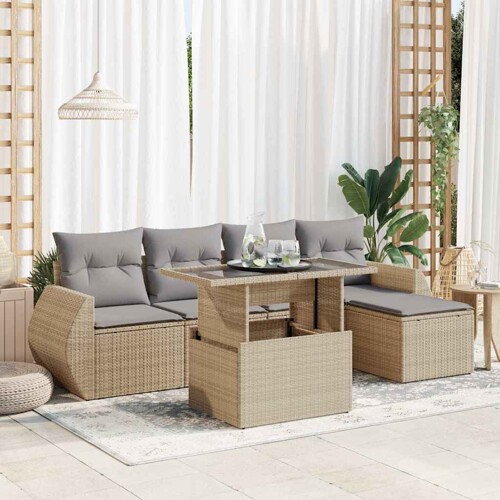 vidaXL 6-dijelni set vrtnih sofa s jastucima bež od poliratana