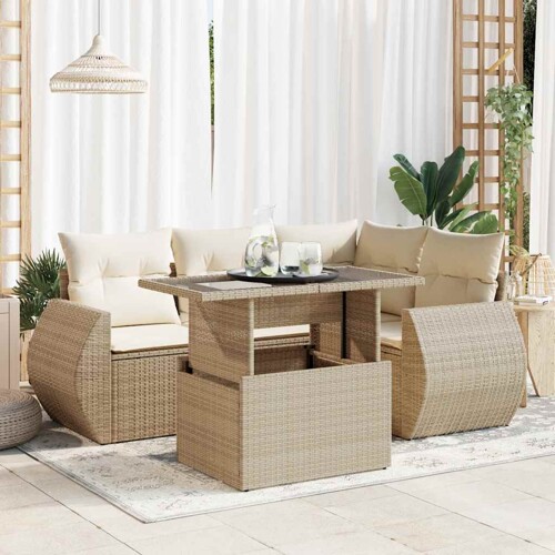 vidaXL 5-dijelni vrtni set sofa s jastucima bež od poliratana