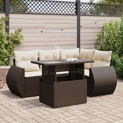vidaXL 5-dijelni set vrtnih sofa s jastucima poliratan smeđi