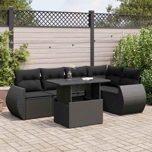vidaXL 6-dijelni set vrtnih sofa s jastucima crni od poliratana