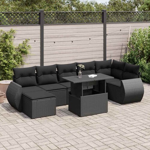 vidaXL 8-dijelni set vrtnih sofa od poliratana s jastucima crni