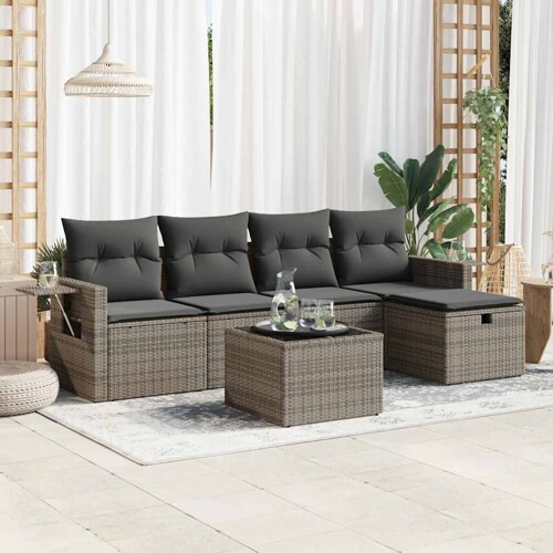 vidaXL 6-dijelni set vrtnih sofa od poliratana s jastucima sivi