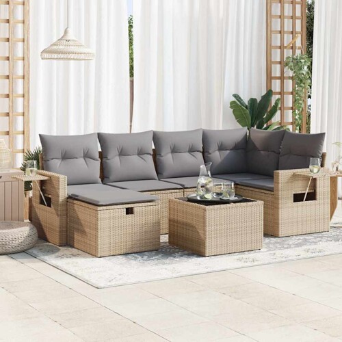 vidaXL 7-dijelni set vrtnih sofa od poliratana s jastucima bež