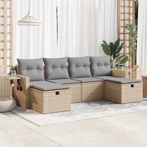 vidaXL 6-dijelni set vrtnih sofa s jastucima bež od poliratana
