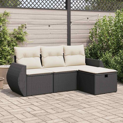 vidaXL 4-dijelni set vrtnih sofa od poliratana s jastucima crni