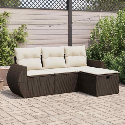 vidaXL 4-dijelni set vrtnih sofa od poliratana s jastucima smeđi