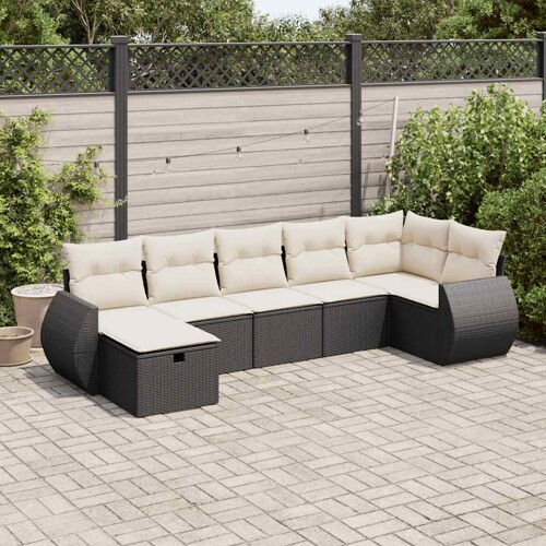 vidaXL 7-dijelni set vrtnih sofa od poliratana s jastucima crni
