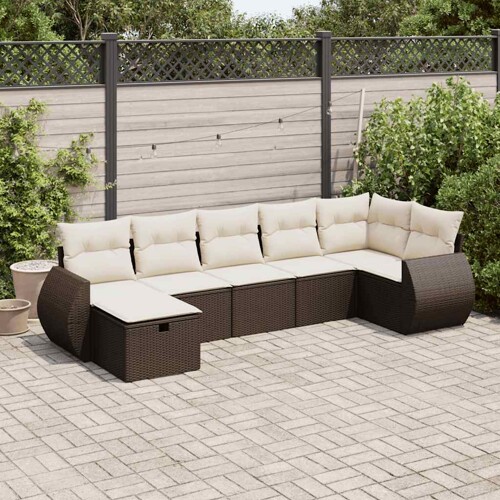vidaXL 7-dijelni set vrtnih sofa od poliratana s jastucima smeđi