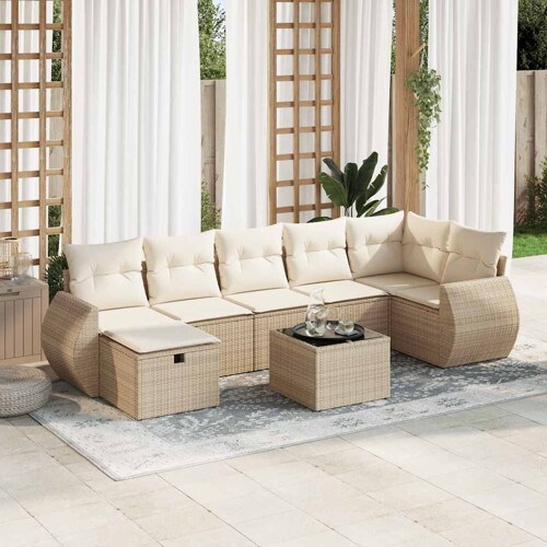 vidaXL 8-dijelni set vrtnih sofa od poliratana s jastucima bež