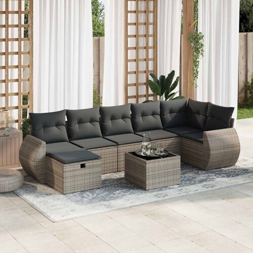 vidaXL 8-dijelni set vrtnih sofa od poliratana s jastucima sivi
