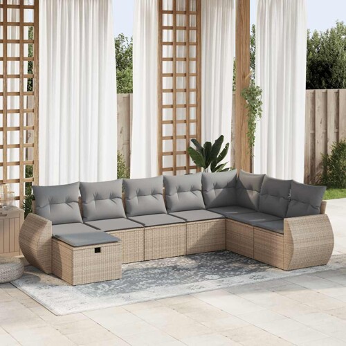 vidaXL 8-dijelni set vrtnih sofa od poliratana s jastucima bež