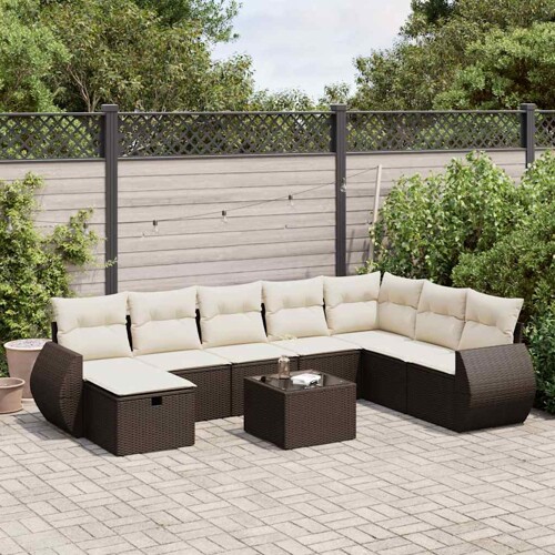 vidaXL 9-dijelni set vrtnih sofa s jastucima poliratan smeđi