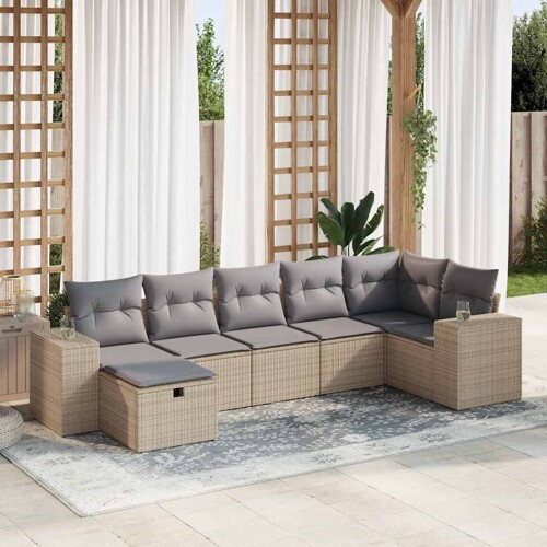 vidaXL 7-dijelni set vrtnih sofa od poliratana s jastucima bež
