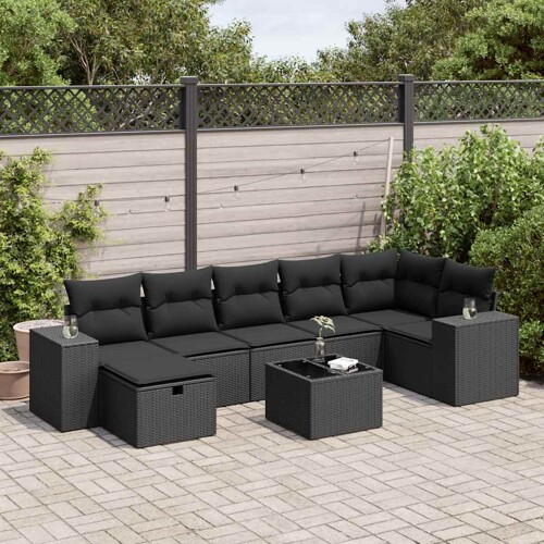 vidaXL 8-dijelni set vrtnih sofa od poliratana s jastucima crni