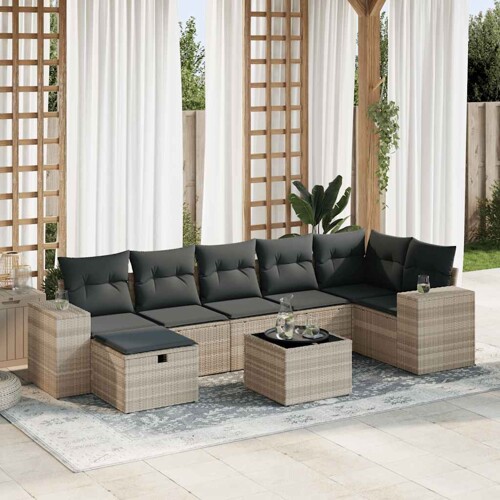 vidaXL 8-dijelni set vrtnih sofa od poliratana s jastucima svjetlosivi