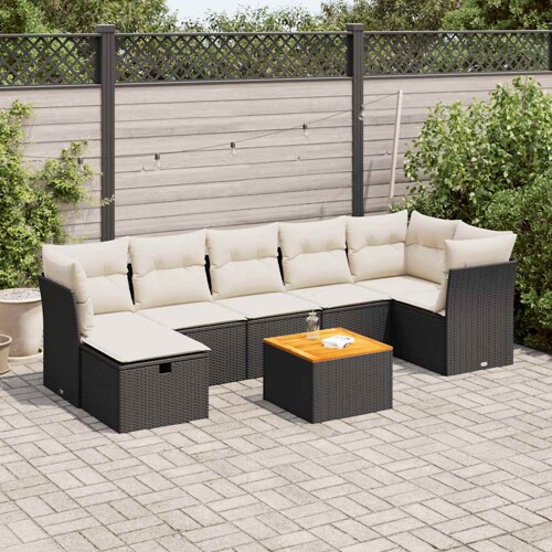vidaXL 8-dijelni set vrtnih sofa od poliratana s jastucima crni