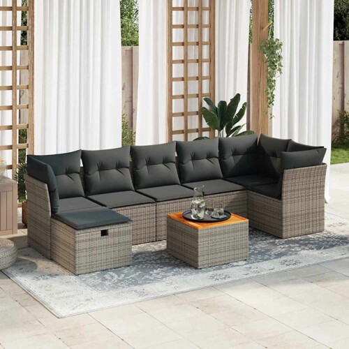 vidaXL 8-dijelni set vrtnih sofa od poliratana s jastucima sivi