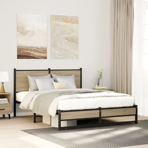 vidaXL Metalni okvir kreveta bez madraca boja hrasta sonome 140x190 cm