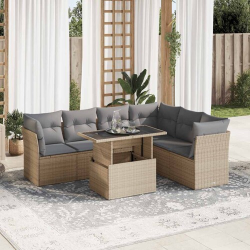 vidaXL 7-dijelni set vrtnih sofa od poliratana s jastucima bež