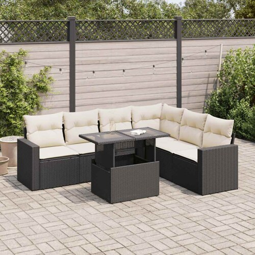 vidaXL 7-dijelni set vrtnih sofa od poliratana s jastucima crni