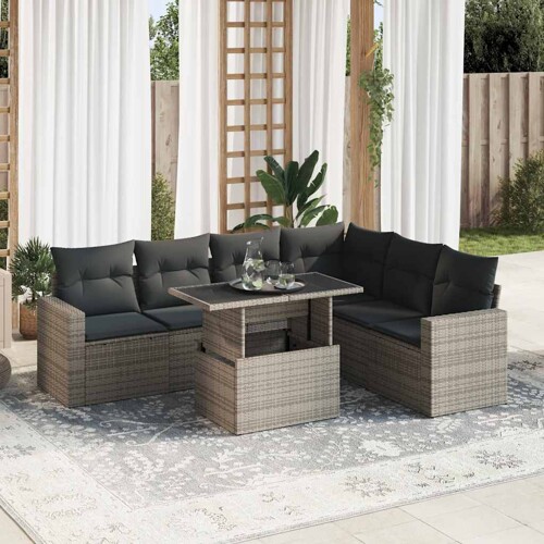 vidaXL 7-dijelni set vrtnih sofa sivi od poliratana