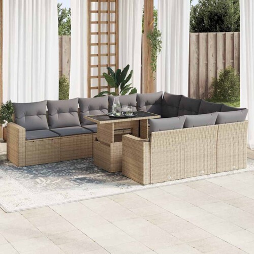 vidaXL 11-dijelni set vrtnih sofa od poliratana s jastucima bež