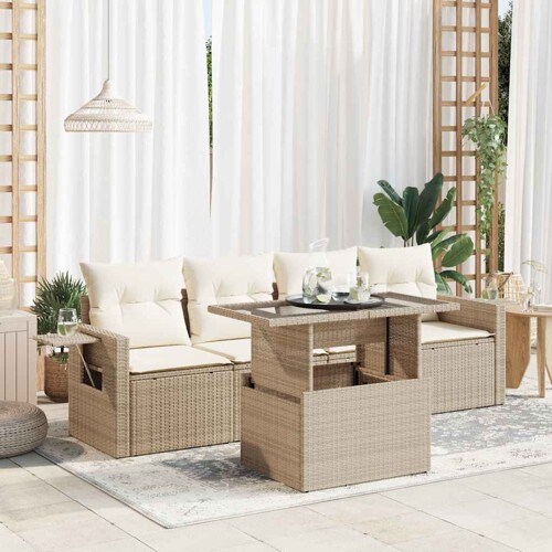 vidaXL 5-dijelni vrtni set sofa s jastucima bež od poliratana
