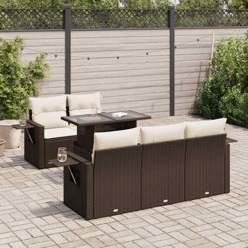 vidaXL 6-dijelni set vrtnih sofa od poliratana s jastucima smeđi