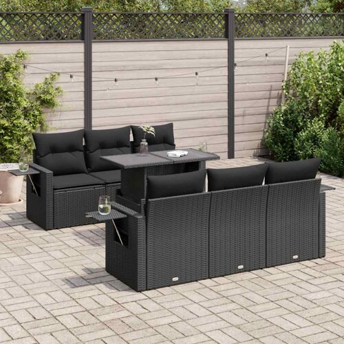 vidaXL 7-dijelni set vrtnih sofa od poliratana s jastucima crni