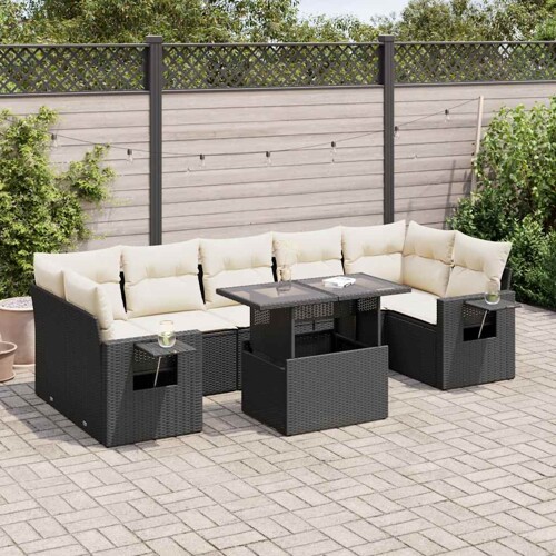 vidaXL 8-dijelni set vrtnih sofa od poliratana s jastucima crni