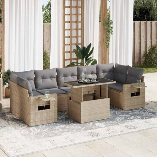 vidaXL 8-dijelni set vrtnih sofa od poliratana s jastucima bež