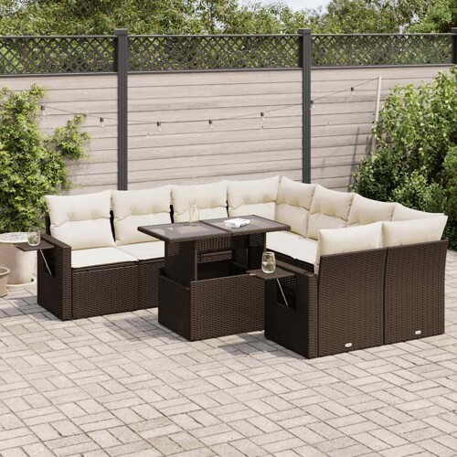 vidaXL 9-dijelni set vrtnih sofa s jastucima poliratan smeđi